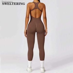 Active Sets Seamless One-Piece Women's Yoga Suit Dance Belly Tightening Fitness Workout Set Stretch Bodysuit Gym Clothes Push Up SportswearL240118