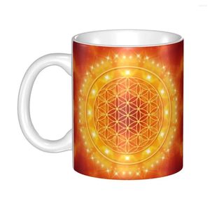 Kupalar Yaşam Çiçeği Altın Işık Enerjisi Kahve Kupa DIY Özel Geometrik Mandala Seramik Yaratıcı Mevcut
