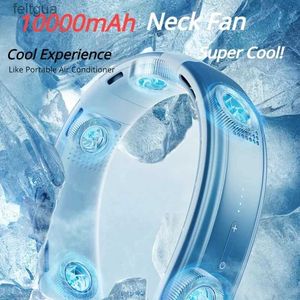 Elektrikli Fanlar Taşınabilir 10000mAh Boyun Fan Fan Şarj Edilebilir Klima Mini Dilim Hava Soğutma Fanı Spor YQ240118 Açık Mekansız Boyun Bandı Fan