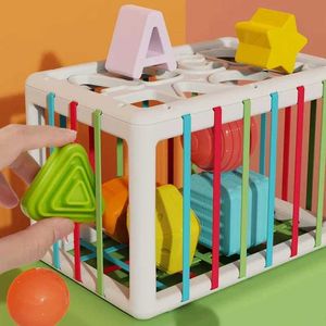 Intelligenzspielzeug, Baby-Formsortierspielzeug, Kinder, Montessori-Lernspielzeug, buntes sensorisches Würfelspielzeug mit elastischen Bändern für Feinmotorik, 240118