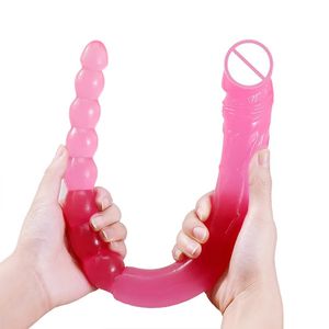 Doppelkopf-realistischer Dildo, langes Analspiel für Frauen, Männer, Paar-Enddildo, flexibles Sexspielzeug für Erwachsene für Lesben 240117