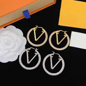 Stud Luxury Crystal Gold Hoop örhängen för Lady Women Girls Ear Studs Set Designer Jewelry Earring Valentine's Day Gift Engagement för Bride