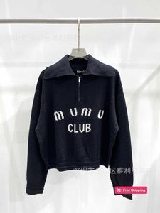 Designer Women's Sweaters Miu Home High Edition Autumn Style This Letter Flip Collar Sweater Half Zipper Casual Loose Long sleeved Knitted Coat FXYV