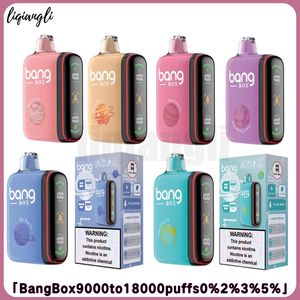 Bang Box 9000 a 18000 Puffs Vape descartável 0% 2% 3% 5% Puff 9k 28ml Pré -carregado 650mAh Recarregável Exibição inteligente de energia