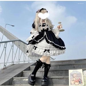 Sukienki swobodne vintage pokojówka gotycka lolita anime sukienka czarno -biała nastolatka ubrania kawaii słodkie kobiety kelner cosplay impreza kostiumowa