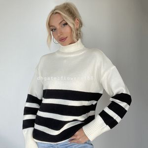 Frauen Pullover 2023 Europäischen Und Amerikanischen frauen Neue Heiße Gestreiften Rollkragen Top Einfache Mode Casual Pullover