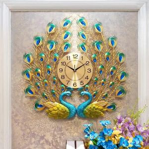 Orologi da parete Orologio pavone Decorazioni per la casa Lusso di grandi dimensioni Decorazione del soggiorno Orologio moderno 50 cm Horloge Murale