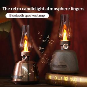 Alto-falantes portátil bluetooth alto-falante vintage vela luz caixa de som retro música soundbox com ajuste de brilho recarregável casa deco