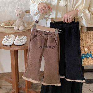 Pantaloni inverno New Baby Girl Fleece Pants Pants Pants Siduroy Kids Calmi più il velluto addensato Abiti casual Ldres H240508