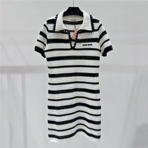 Striped Knitted Polo Dresses Casual Skirts For Women Short Sleeve Skirt Sumemr Vacation Style Beach Dress