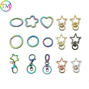 1618202530mm arco-íris metal chaveiro saco o anel chaveiro cinta pendurar fivela diy chave pingente clipe fecho acessórios de ferragem 240117