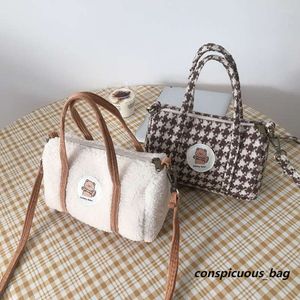 Niedliche Bären-Damen-Mini-Boston-Tasche aus Woll-Cord-Schulter, kleine Handtasche, Plüsch-Umhängetasche, Stoff-Reißverschluss-Geldbörse für Mädchen