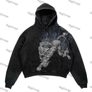 Herren Hoodies Sweatshirts Herbst und Winter Tigermuster Druck Mode lose lässig übergroße Pullover Männer und Frauen Top Street Hip-Hop Retro Hoodieyolq