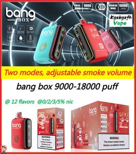 Bang Box 9000 Puff-18000 Puff Set Большой испарительный одноразовый одноразовый вейп электронная сигарета чистая катушка Светодиодная лампа Регаментируемая батарея 9K Puffs 18k Puffs Vaper два мода