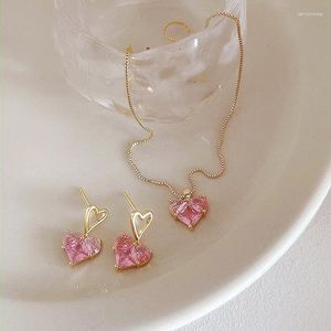Stud Earrings Women's Pink Heart - Trendy Korean Style 925 Sterling Silver Hook For Women Refreshingly Sweet And Simple