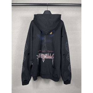 designer hoodies män hoody balencigaas mens tröja tröja korrekt version högkvalitativ b hem 23SS Paris eiffel torn blixtlås hoodie tvättade slitna ch7s