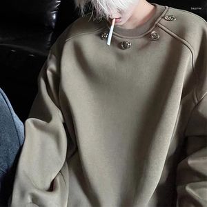 Men's Hoodies Korean Style Fashion Rivet Design Sweatshirt Men Streetwear Cleanfit Pure Color Long Sleeve Pullover For Mens Spring Trendy