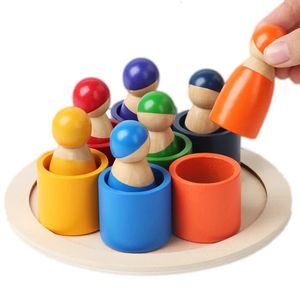 Montessori bebê arco-íris de madeira quebra-cabeça brinquedos arte cor classificação jogos educativos para criança treinamento motor fino 240117