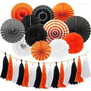 Party Decoration Orange Black Halloween Decorations Hanging Paper Fan Tissue Pom Poms Tassels For Baby Shower Home Decor