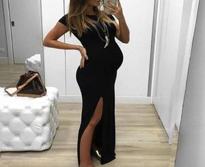 2020 Women039s Maternity Dresses Summer Short Sleeve Solid Clothes For Pregnant Dress Casual Split Long Pregnancy Dress Ropa MU5557835