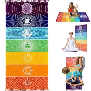 Yoga Mats Yoga Equipment Rainbow Printed Tassels Colorful Yoga Mat Sun Protection Shawl Beach Towel Professional Yoga Supplies AccessoriesL240118