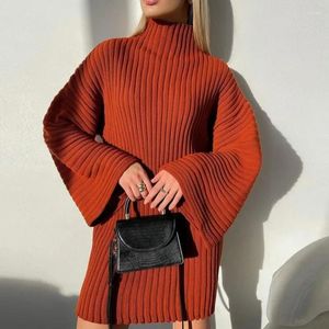 Women's Knits Dakeng Strip Flared Sleeve Woolen Dress Fuzzy Cardigan Sweater Women Oversized Vintage Red Long 2024