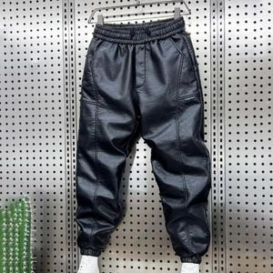 Men's Pants Waterproof Velvet Trousers Windproof Faux Leather With Elastic Waist For Cycling