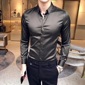 Męskie koszule dekoltowe haft haftowy mężczyźni Wysokiej jakości długi rękaw Slim Business Sukienka Solidna kolor Formal Club Tuxedo Shirt