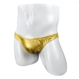 Cuecas respirável molhado olhar cuecas masculinas baixa ascensão sexy roupa interior ideal gay calcinha imitação de couro tecido para conforto