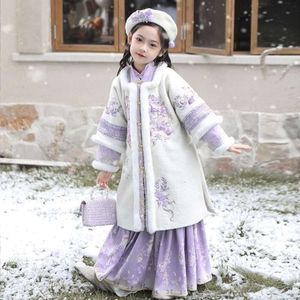 Baby Mädchen 2024 Rock Hanfu für Mädchen, Tang-Kostüm, Grüße, Winterstil für Kinder im antiken Stil, Plüsch und verdickte Superfee