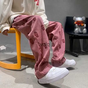 Men's Pants Fashion Design Print Trousers Hiphop Straight Baggy Corduroy Men Wide Pants Spring Sweatpants Oversized Bottoms Man Y2k Clothesyolq