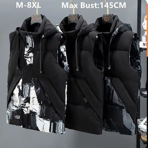 Tjockna plus storlek 5xl 6xl 7xl Autumn Winter Waistcoat män ärmlösa jackor hoodies manlig lös varma svarta västkläder 240117