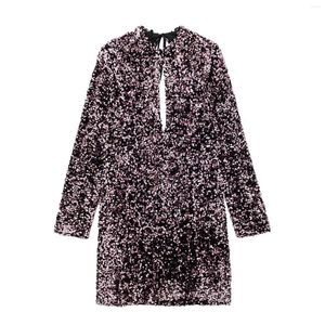 Casual Dresses Women Fashion Beaded Velvet Mini Dress Vintage Long Sleeve Backless Slim-Fit Chic Female Vestidos Robe Mujer