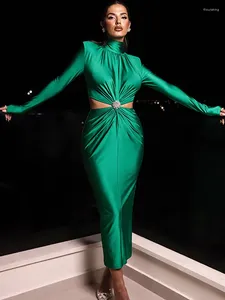 Повседневные платья Одесса 2024, однотонное сексуальное длинное вечернее платье с вырезами и рюшами для женщин, элегантное весеннее облегающее платье с воротником и рукавами