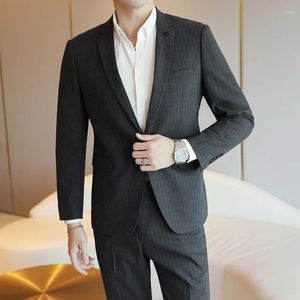 Men's Suits 2024 Large Size Foreign Trade Single-breasted Striped Suit Business Occupation Jacket Wedding Groomsmen Two-piece