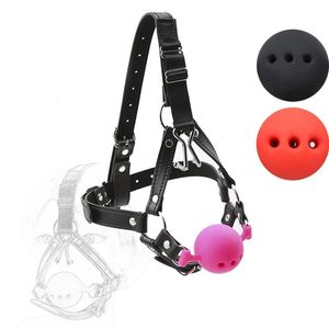 Imbracatura per cavallo schiavo Bavaglio a sfera in silicone BDSM Bondage Restrizioni Fissazione orale Bocca aperta Bavaglio Gancio per naso Cinturino Fetish Sexy Cosplay 240117