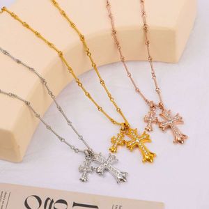 2024 Designer Brand Cross Ch Necklace for Women Chromes Double Set Diamond Titanium Steel Collarbone Chain Heart Men Classic Jewelry Pendant Neckchain Abz5