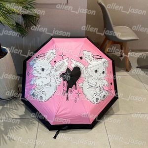 Mulheres de luxo guarda-chuva rosa gato guarda-chuva três dobrável guarda-chuva ao ar livre chuvoso guarda-sol designer luxo