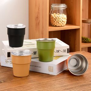 Großhandel aus Edelstahl für Reisekaffeetassen, 350 ml, vakuumisolierter Becher, Premium-Metallbecher – stapelbarer, langlebiger Becher (Grün-Schwarz-Khaki-Orange)