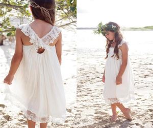 Novo 2017 Marfim Chiffon Chá Comprimento Boho Beach Country Flower Girl Vestidos Para Casamentos Barato Square Lace Meninas Vestido Casual Personalizado 6334863