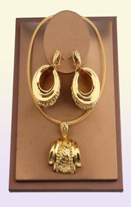 Örhängen halsband afrikanska smycken set för kvinnor mode dubai bröllop hänge brud design guld pläterad nigeriansk tillbehör74821804839224