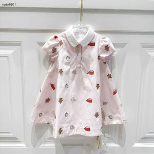 Popular girl dress Short sleeve child Pink skirt Size 90-160 designer baby dresses Fruit pattern printing kids frock Jan20