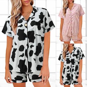 Women's Sleepwear Cow Print Casual Women Sexy Short Sleeve Lingerie Pajamas Sets Nightwear Ladies Pijama Suit Luxury Shirt Shorts Set