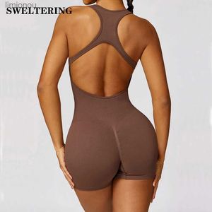 Conjuntos ativos sem costura de uma peça feminina agasalho yoga terno macacão curto conjunto de treino de fitness estiramento bodysuit roupas de ginástica push up sportswearl240118