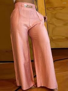 Kadın Pantolon 2024 Tatil Gevşek Fit Pantolon Kadın Tüm Sezon Katı Loungewear Yüksek Elastik Bel Geniş Bacak Zinciri Patchwork Sokak Giyim