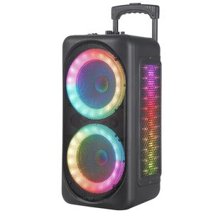 Högtalare 6000W Dual 8 tums spak utomhus vagn Audio Karaoke PartyBox RGB Bluetooth Högtalare EQ Colorful LED Light Ring med Mic Remote