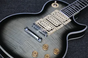 Uppgradera Custom Shop Ace Frehley Signature 3 Pickups Grey Tiger Flame Electric Guitar, One Piece Neck Guitarra, Custom Service
