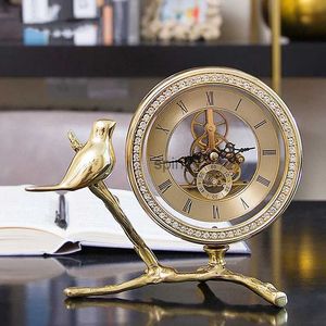 Relógios de mesa de mesa relógio de mesa vintage para decoração de casa ouro pássaro metal estilo antigo luxo decoração de mesa relógios presentes de aniversário de natal yq240118
