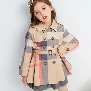 İlkbahar ve Sonbahar Kızlar Trençküzü Yeni Gençlik Uzun Kollu Terin Palto Çift Göğüs Rüzgar Tabanlı Çocuk Damalı Ceket 2-12y 240118