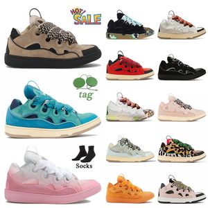 Luxury Fashion Designer Casual Shoes Platform Brand Leather Curb Sneakers Embossed Mother and Child Graffiti White Black Pink Blue Lace-up Women Mens Trainers